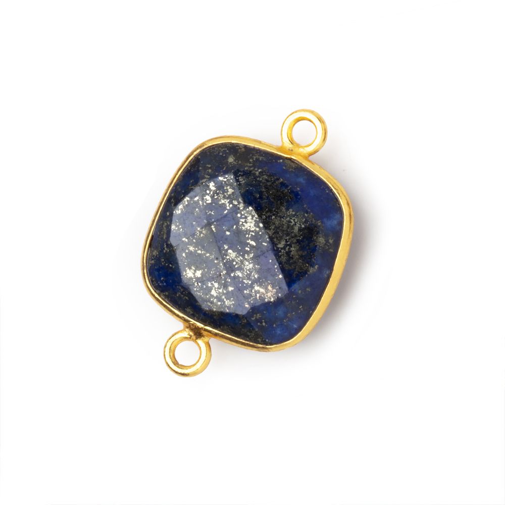 16mm Vermeil Bezel Lapis Lazuli Faceted Cushion Connector 1 piece - Beadsofcambay.com