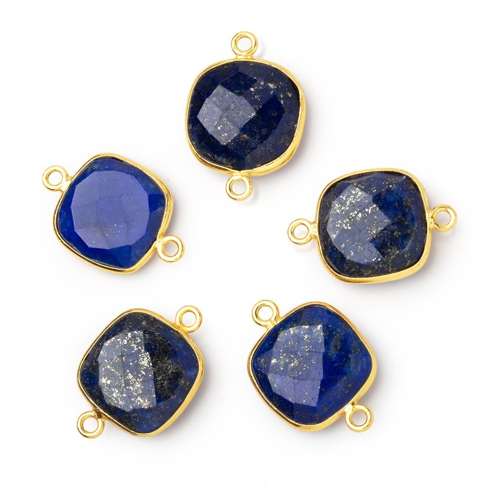 16mm Vermeil Bezel Lapis Lazuli Faceted Cushion Connector 1 piece - Beadsofcambay.com