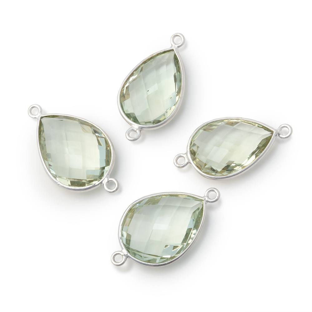 16x11mm Sterling Silver Bezel Prasiolite Faceted Pear Connector 1 piece - Beadsofcambay.com