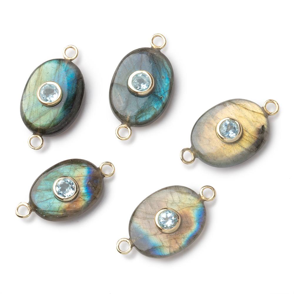 16x13mm Labradorite Oval with Bezeled Aqua Inlay 1 Connector - Beadsofcambay.com