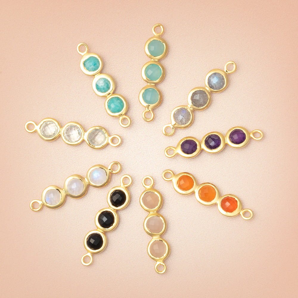 16x5.5mm Vermeil Bezel Triple Stone Connector 1 Focal - Beadsofcambay.com