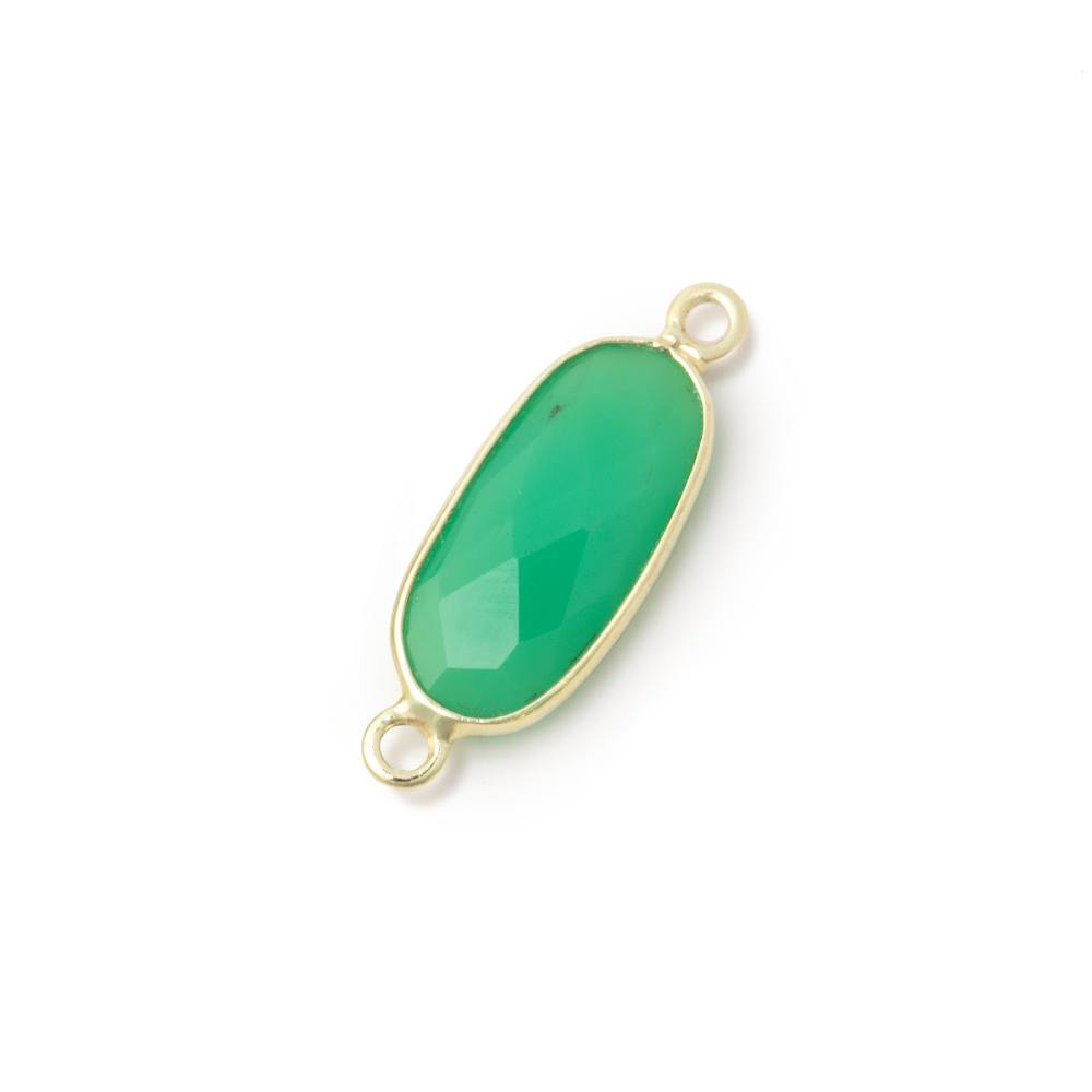 16x8mm Vermeil Bezel Green Chalcedony Elongated Oval 1 Connector - Beadsofcambay.com