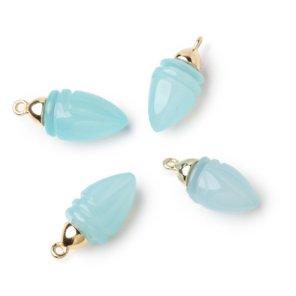 17 - 18mm Vermeil Capped Blue Chalcedony Carved Olive Shell 1 Pendant - Beadsofcambay.com