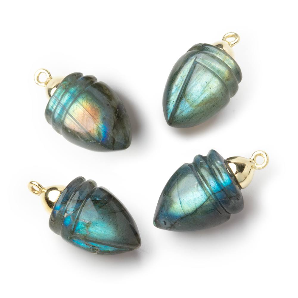 17 - 18mm Vermeil Capped Labradorite Carved Olive Shell 1 Pendant - Beadsofcambay.com