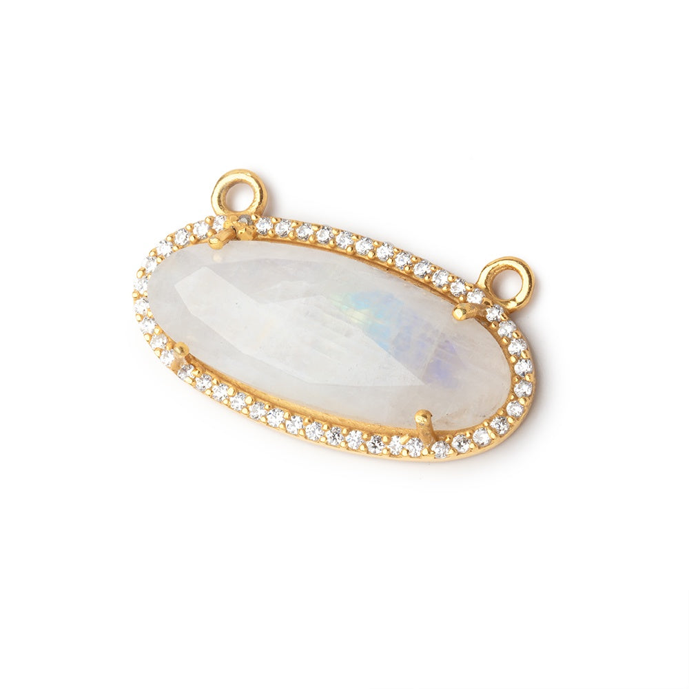 28x14mm Vermeil CZ Bezel Rainbow Moonstone Oval Connector 1 piece - BeadsofCambay.com