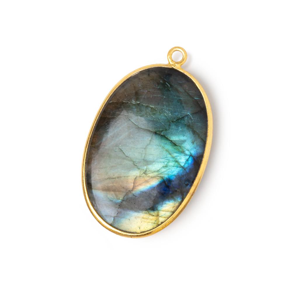 31x22mm Vermeil Bezel Labradorite Plain Oval Pendant 1 piece - BeadsofCambay.com