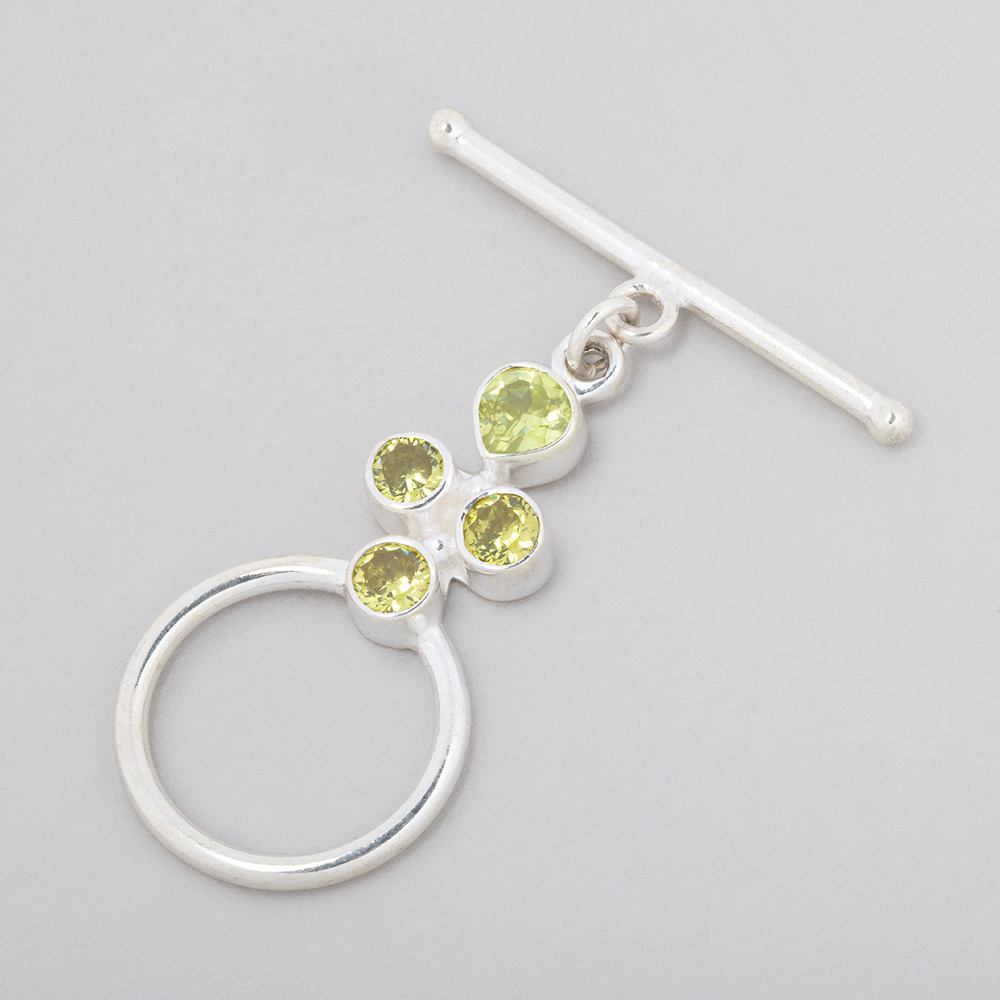 32x18mm Sterling Silver Bezel Yellow and Green CZ Toggle 1 piece - BeadsofCambay.com