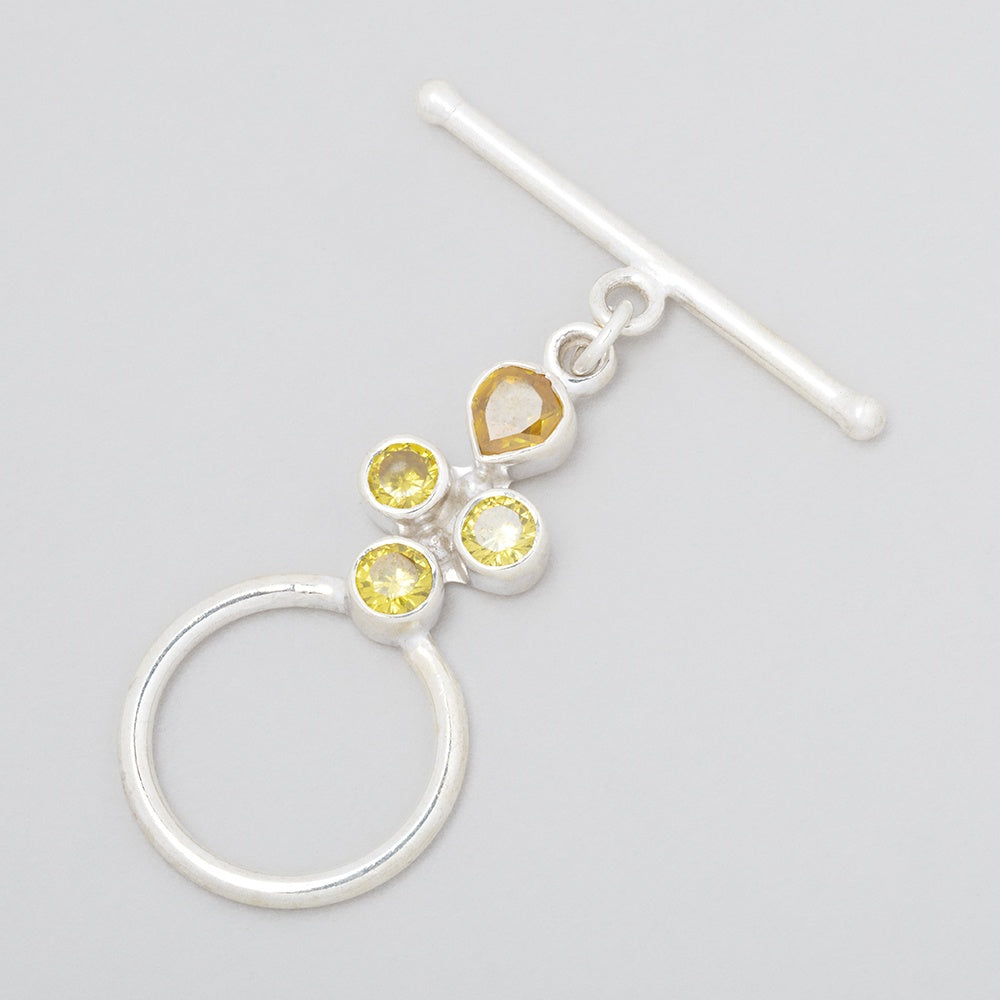 32x18mm Sterling Silver Bezel Yellow CZ Toggle 1 piece - BeadsofCambay.com
