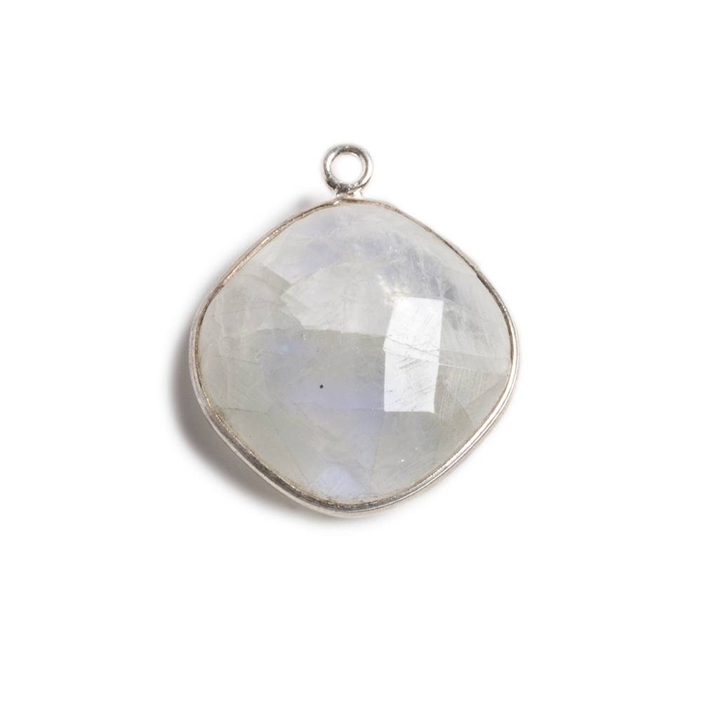 17mm Silver Bezeled Rainbow Moonstone Square Pendant Focal 1 piece - Beadsofcambay.com