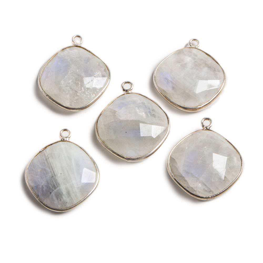 17mm Silver Bezeled Rainbow Moonstone Square Pendant Focal 1 piece - Beadsofcambay.com