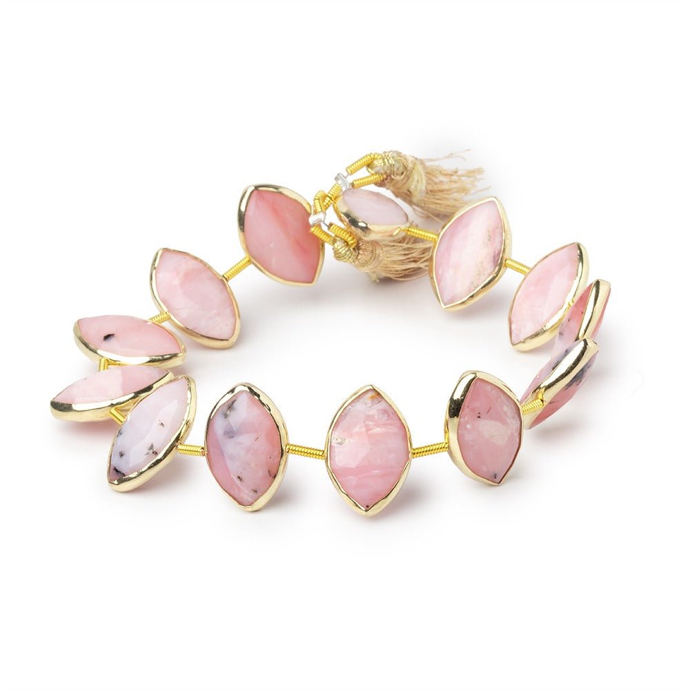 17x11mm Vermeil Bezel Pink Peruvian Opal Faceted Marquise Strand 12 Beads - Beadsofcambay.com