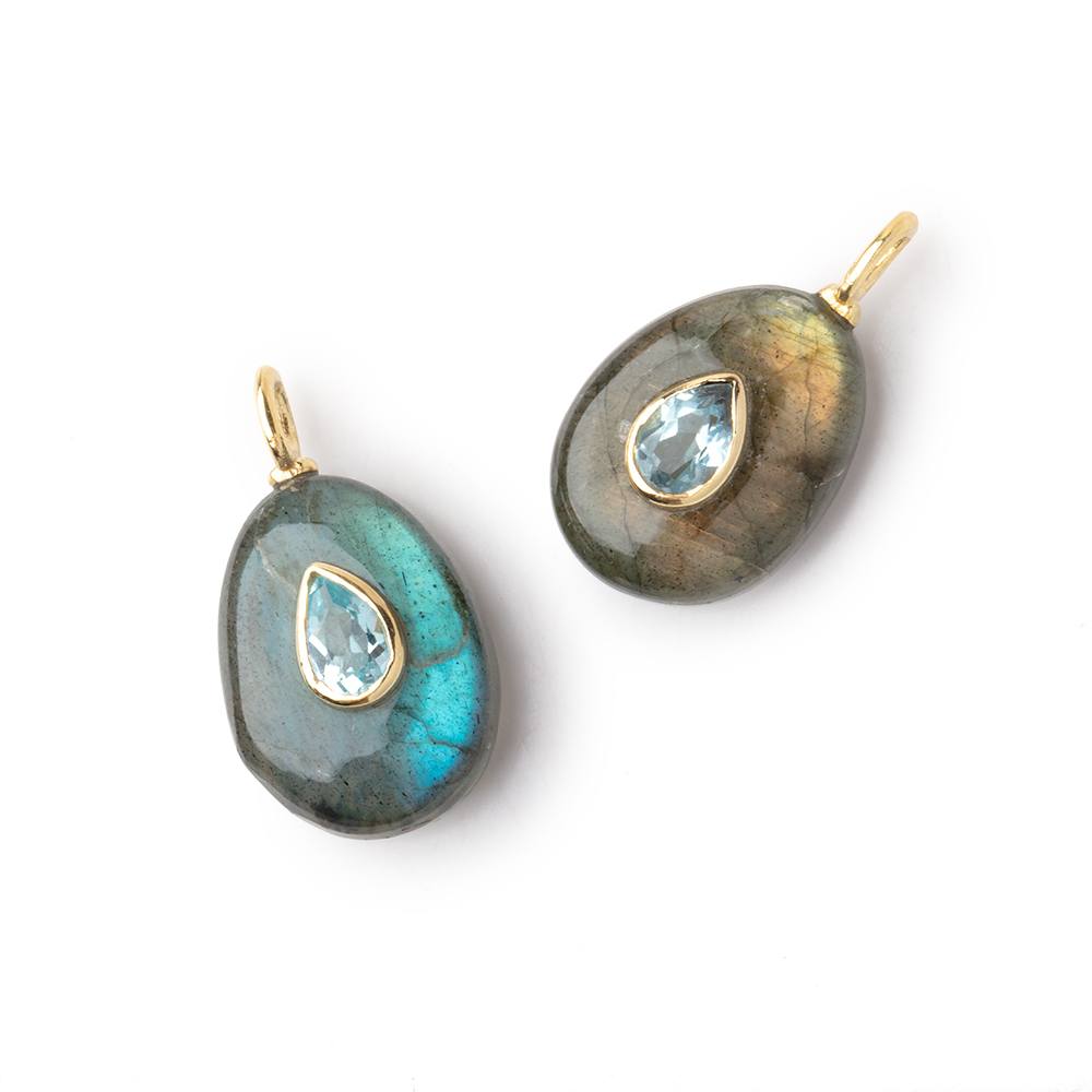 17x13mm Labradorite Pear with Bezeled Aquamarine Inlay 1 Pendant - Beadsofcambay.com