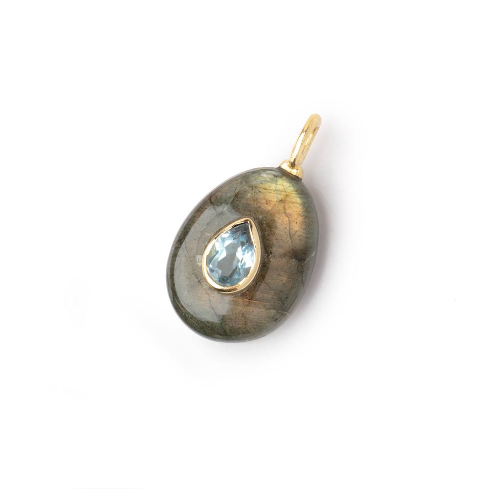 17x13mm Labradorite Pear with Bezeled Aquamarine Inlay 1 Pendant - Beadsofcambay.com