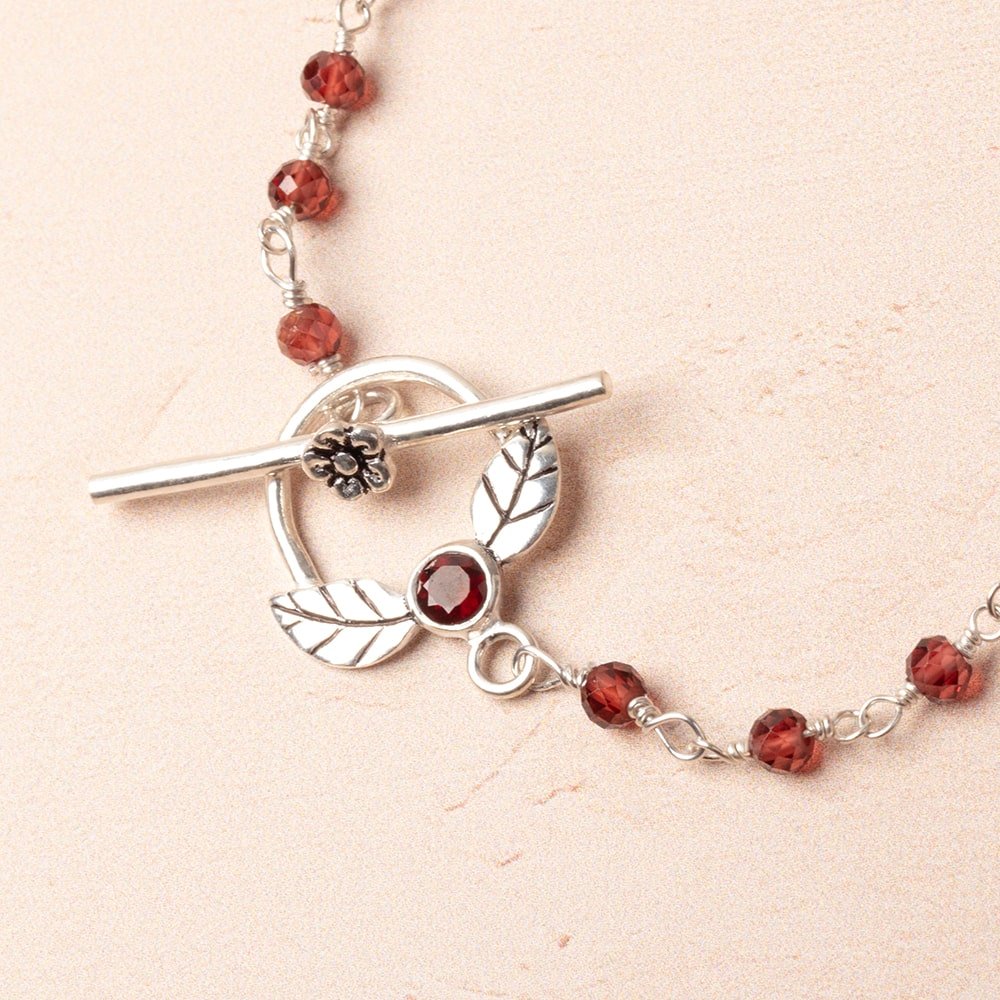 17x18mm Antiqued Sterling Silver Toggle with Leaves and Garnet 1 piece - Beadsofcambay.com
