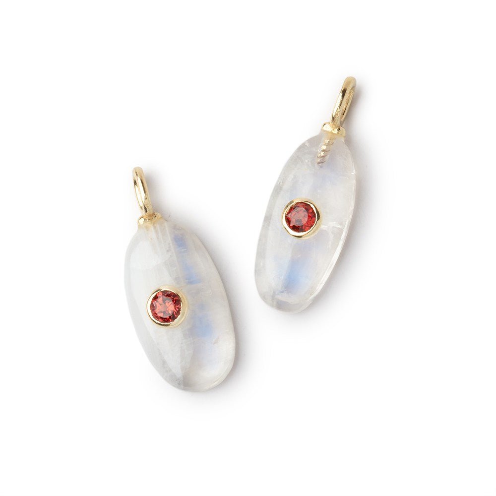 17x8mm Rainbow Moonstone Oval with Bezel Pink Sapphire Inlay 1 Pendant - Beadsofcambay.com