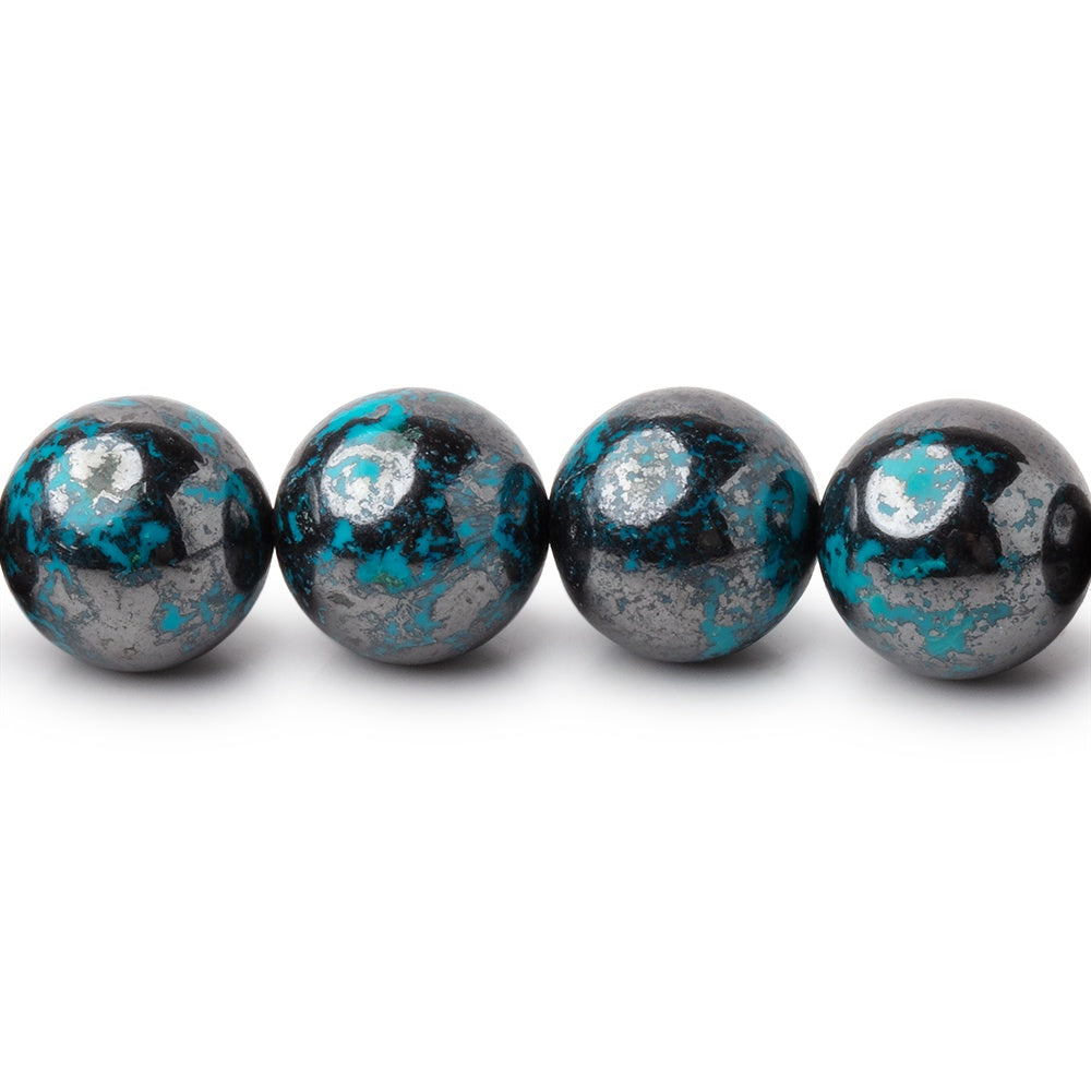 10mm Chrysocolla with Hematite Plain Round 15.5 inch 40 Beads AA - BeadsofCambay.com