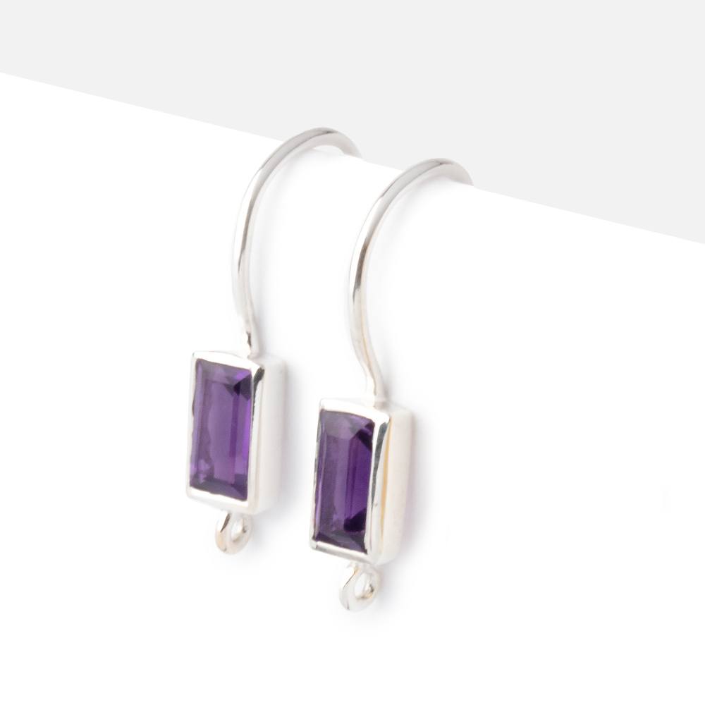 18mm African Amethyst Baguette Ear Wire Set of 2 pieces - Beadsofcambay.com