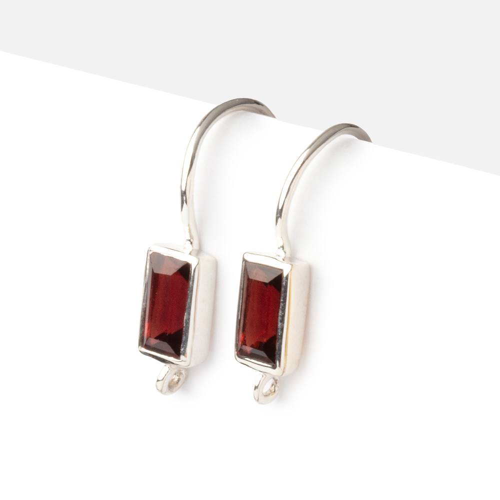 18mm Garnet Baguette Ear Wire Set of 2 pieces - Beadsofcambay.com