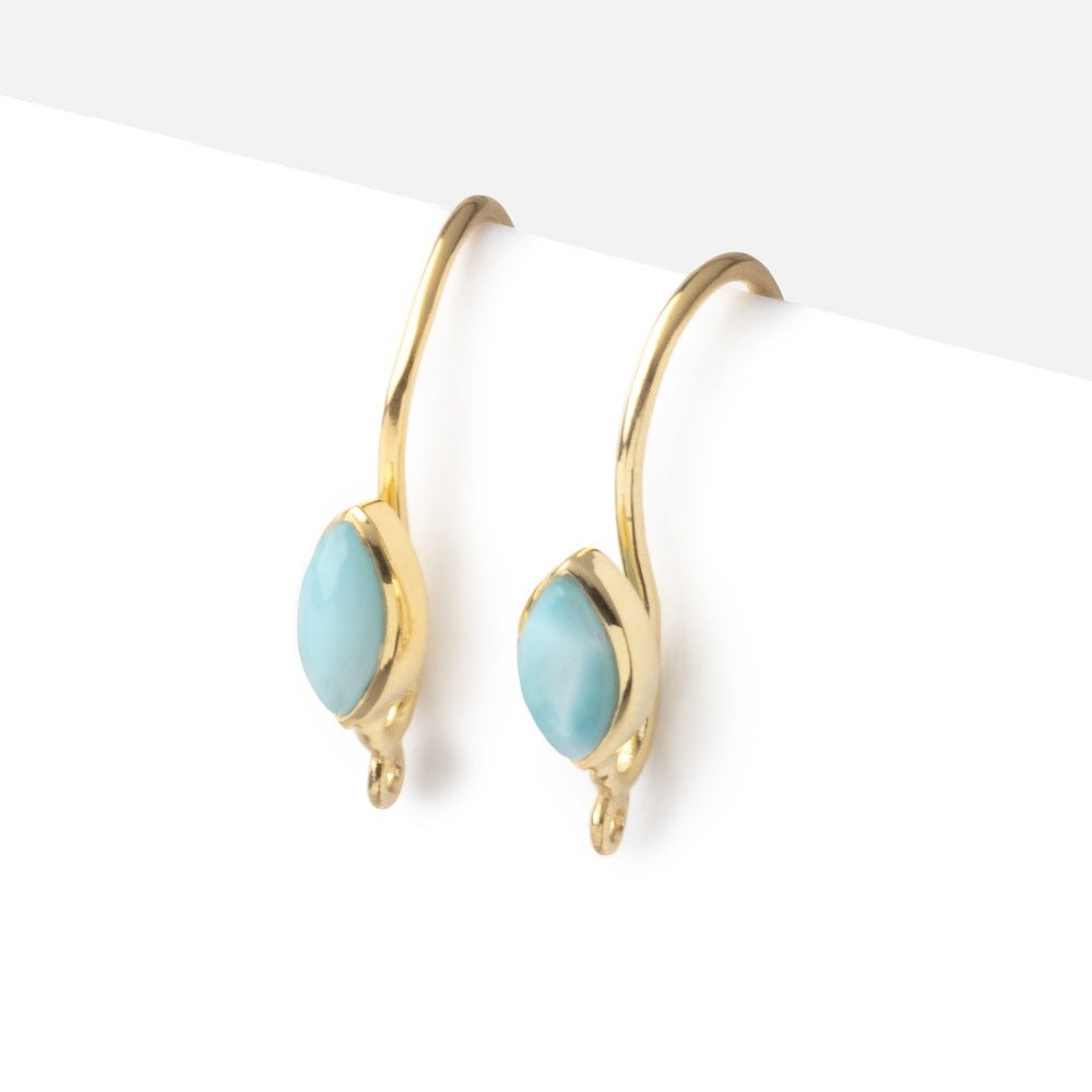 18mm Larimar Plain Marquise Ear Wire Set of 2 pieces - Beadsofcambay.com