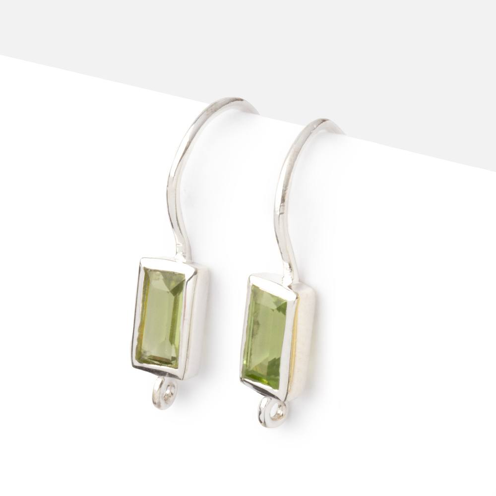18mm Peridot Baguette Ear Wire Set of 2 pieces - Beadsofcambay.com