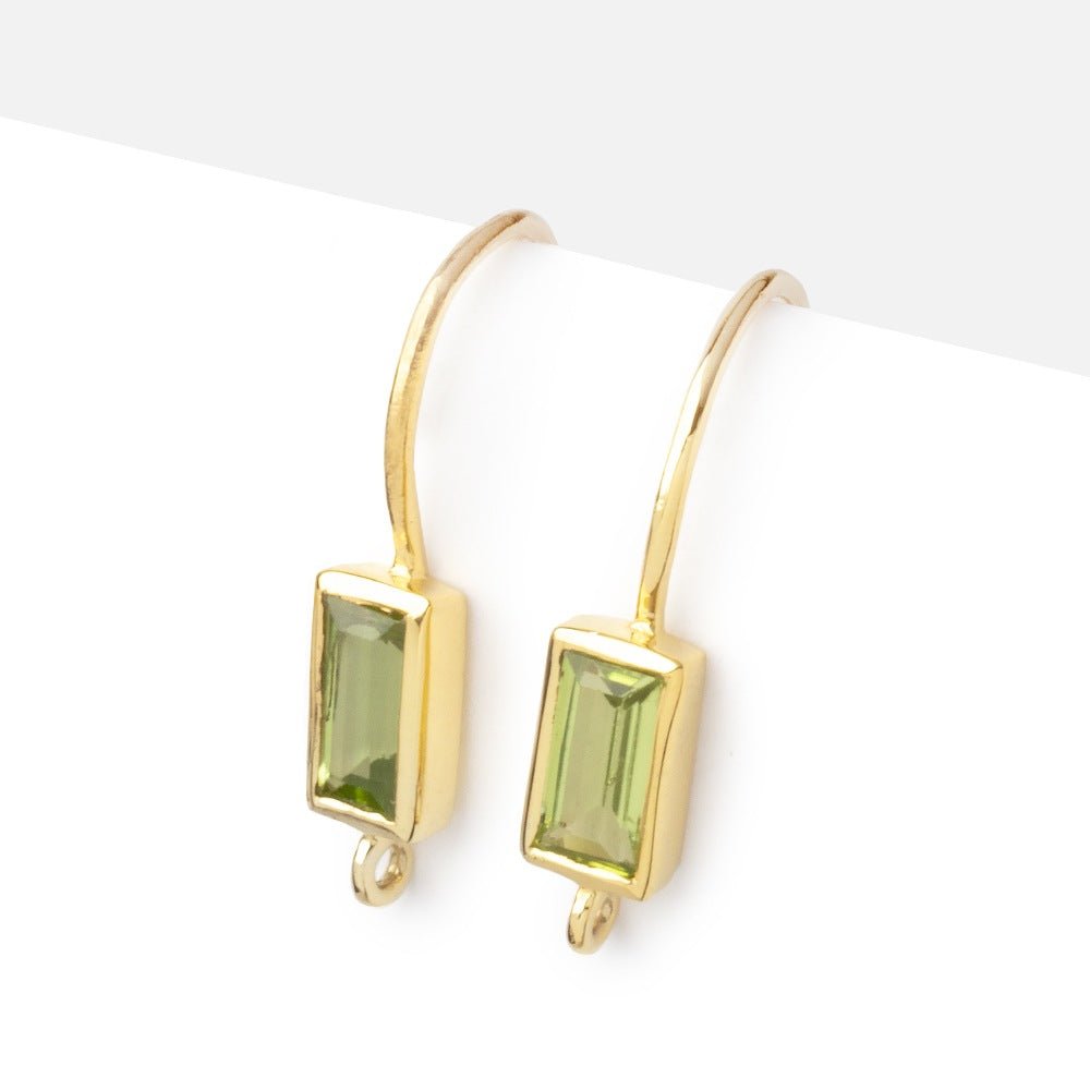 18mm Peridot Baguette Ear Wire Set of 2 pieces - Beadsofcambay.com