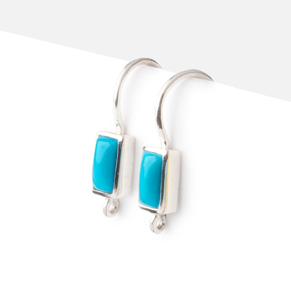 18mm Turquoise Plain Baguette Ear Wire Set of 2 pieces - Beadsofcambay.com