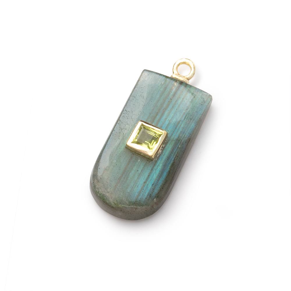 18x10mm Labradorite Shield with Bezeled Peridot Inlay Pendant 1 piece - Beadsofcambay.com