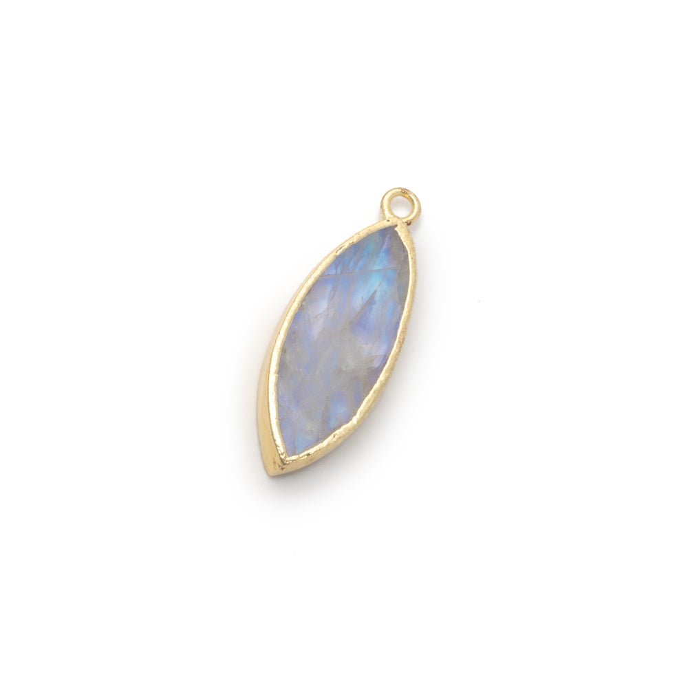 19 - 21mm Gold Leafed Rainbow Moonstone Marquise 1 Pendant - Beadsofcambay.com