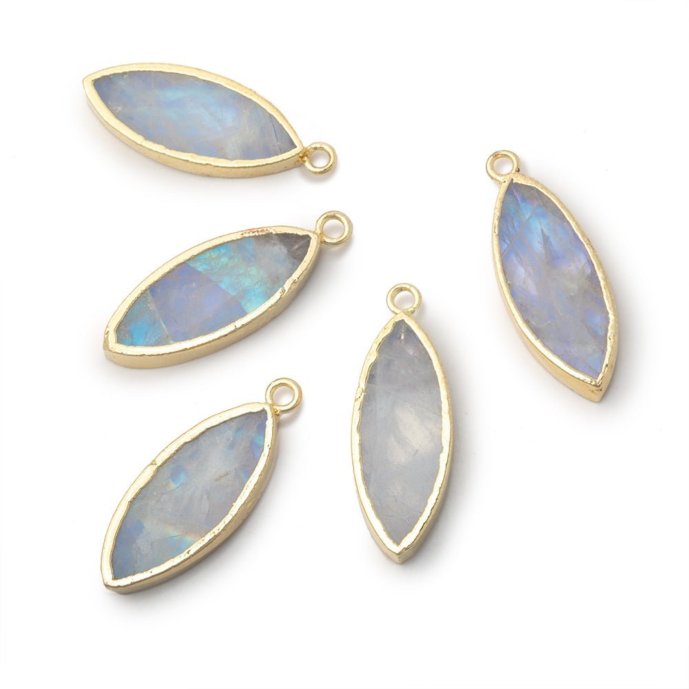 19 - 21mm Gold Leafed Rainbow Moonstone Marquise 1 Pendant - Beadsofcambay.com