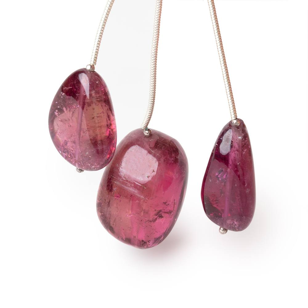 19-22.5mm Rubellite Tourmaline Plain Nugget Focal Beads Set of 3 AA - Beadsofcambay.com