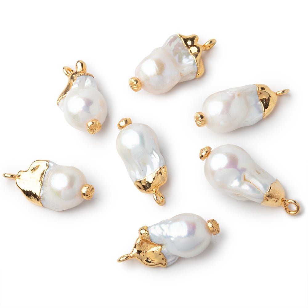 19 - 23mm Gold Leaf White Ultra Baroque Freshwater Pearl 1 Pendant - Beadsofcambay.com