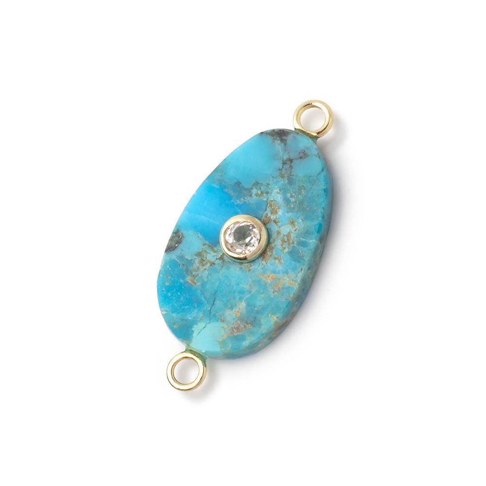 19.5x11.5mm Turquoise Plain Oval with a White Topaz Bezel Inlay 1 Connector - Beadsofcambay.com