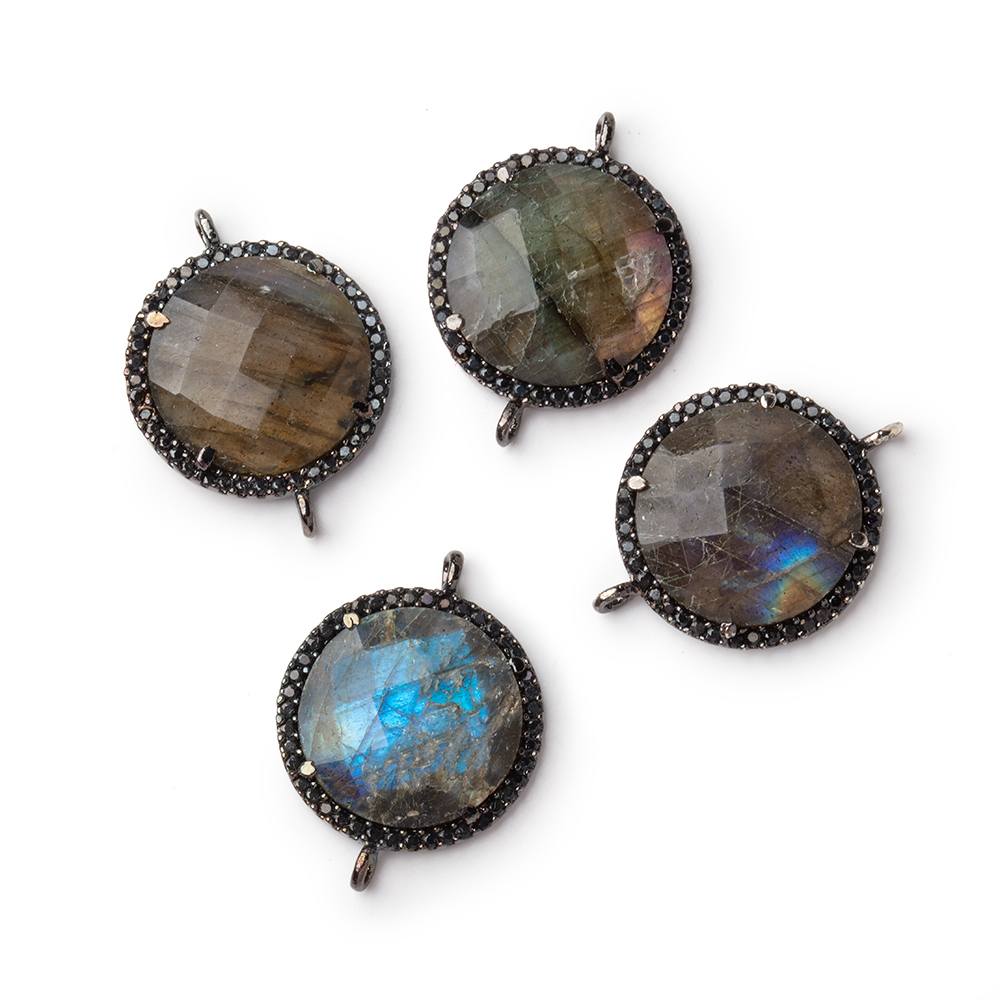 19mm Black Gold & Black CZ Bezel Labradorite Coin Connector 1 Focal - Beadsofcambay.com
