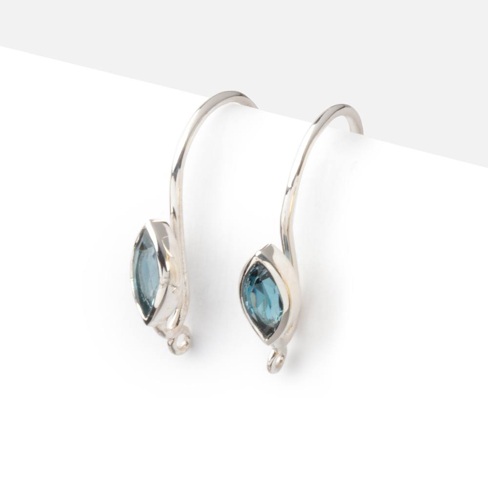 19mm London Blue Topaz Marquise Ear Wire Set of 2 pieces - Beadsofcambay.com