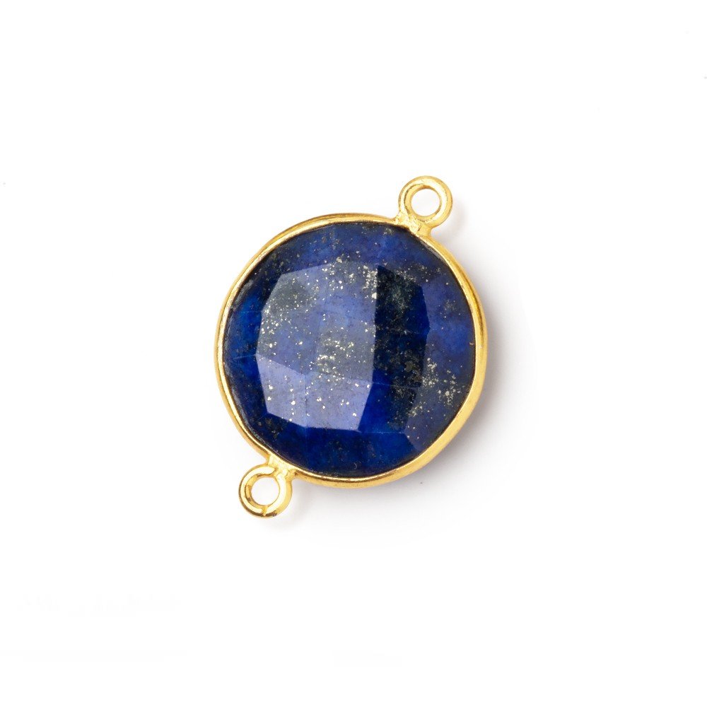 19mm Vermeil Bezel Lapis Lazuli Faceted Coin Connector 1 piece - Beadsofcambay.com