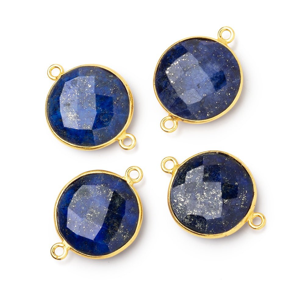 19mm Vermeil Bezel Lapis Lazuli Faceted Coin Connector 1 piece - Beadsofcambay.com