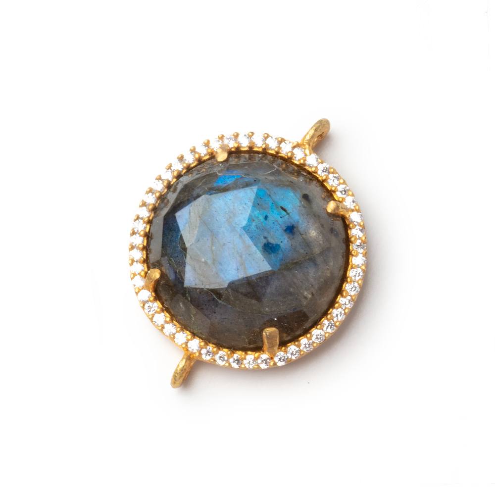 19mm Vermeil CZ Bezel Labradorite Coin Connector 1 Focal - Beadsofcambay.com