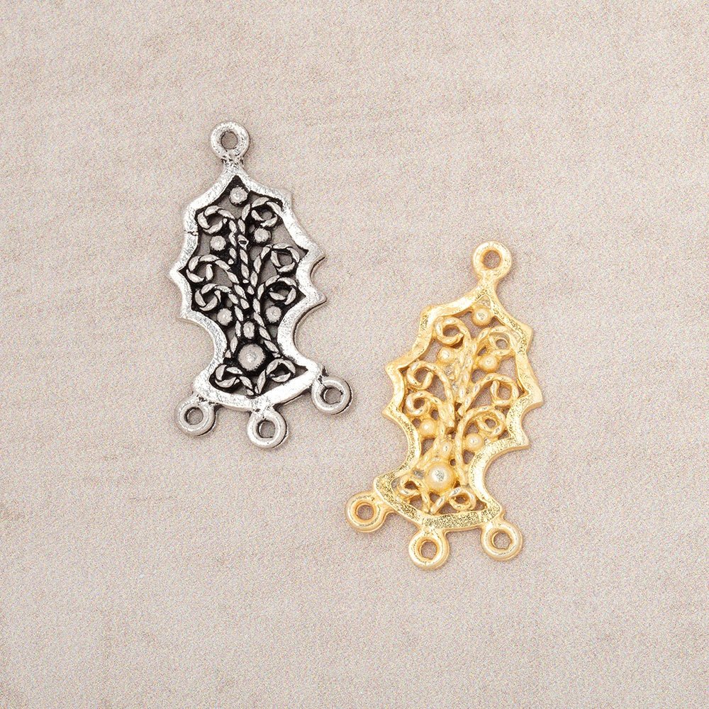 19x12mm Tree Of Life Filigree 3 Ring Charm Set of 2 pieces - Beadsofcambay.com