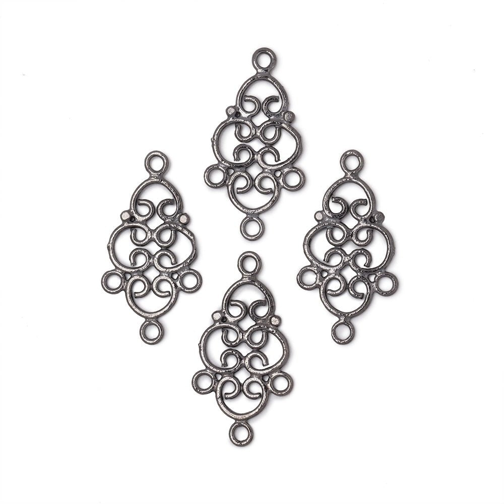 19x13mm Black Gold Plated Filigree 3 Ring Charm Set of 4 pieces - Beadsofcambay.com