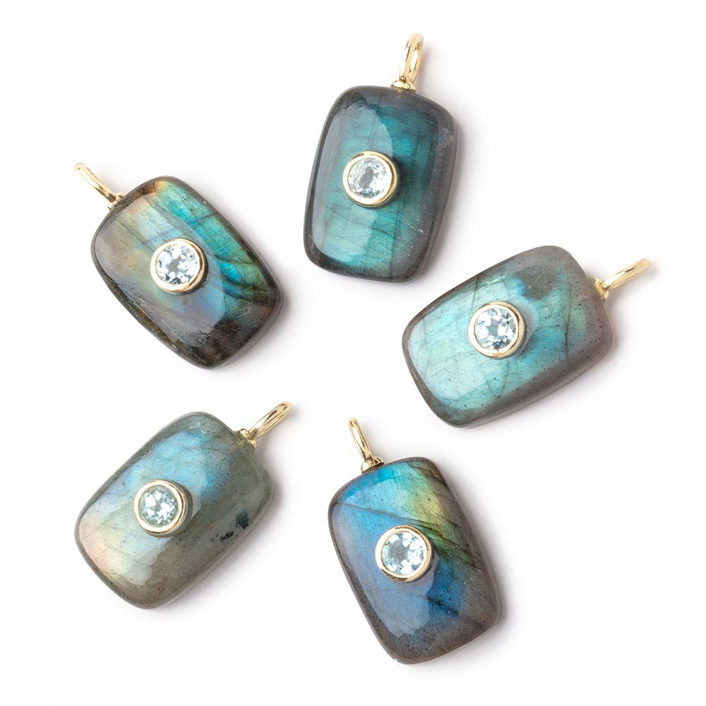 19x13mm Labradorite Rectangle with Bezeled Aqua Inlay 1 Pendant - Beadsofcambay.com