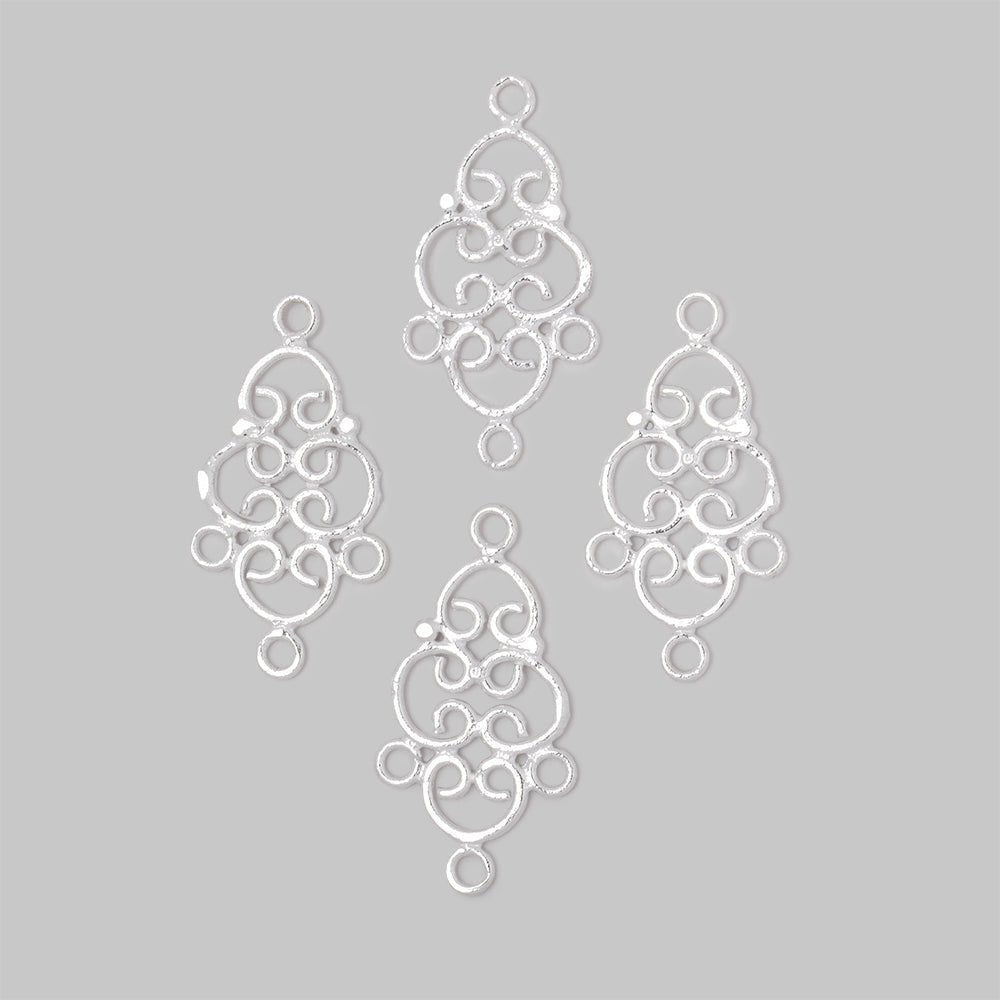 19x13mm Silver Plated Filigree 3 Ring Charm Set of 4 pieces - Beadsofcambay.com