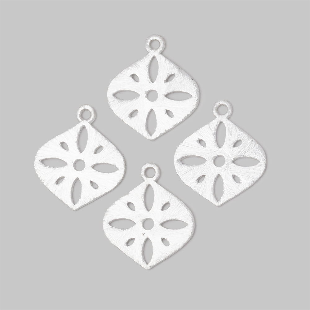19x19.5mm Silver Plated Brushed Filigree Marquise Charm Set of 4 pieces - Beadsofcambay.com