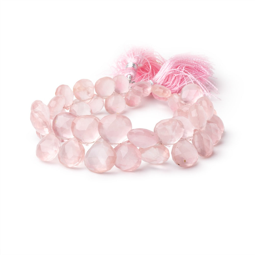 7-14mm Rose Quartz Faceted Heart Beads 7.5 inch 38 pieces - BeadsofCambay.com