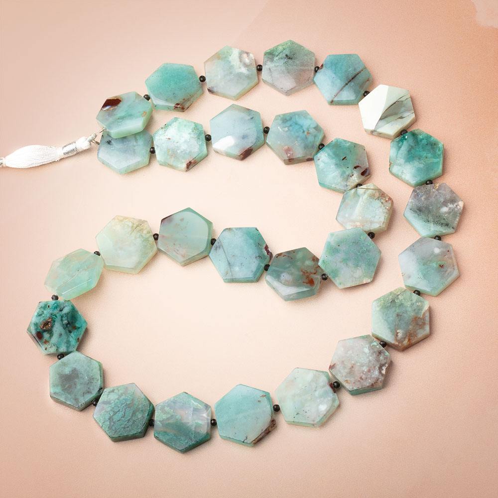24x21mm Aqua Green Chalcedony Plain Hexagon 26 inch 29 Beads AAA - BeadsofCambay.com