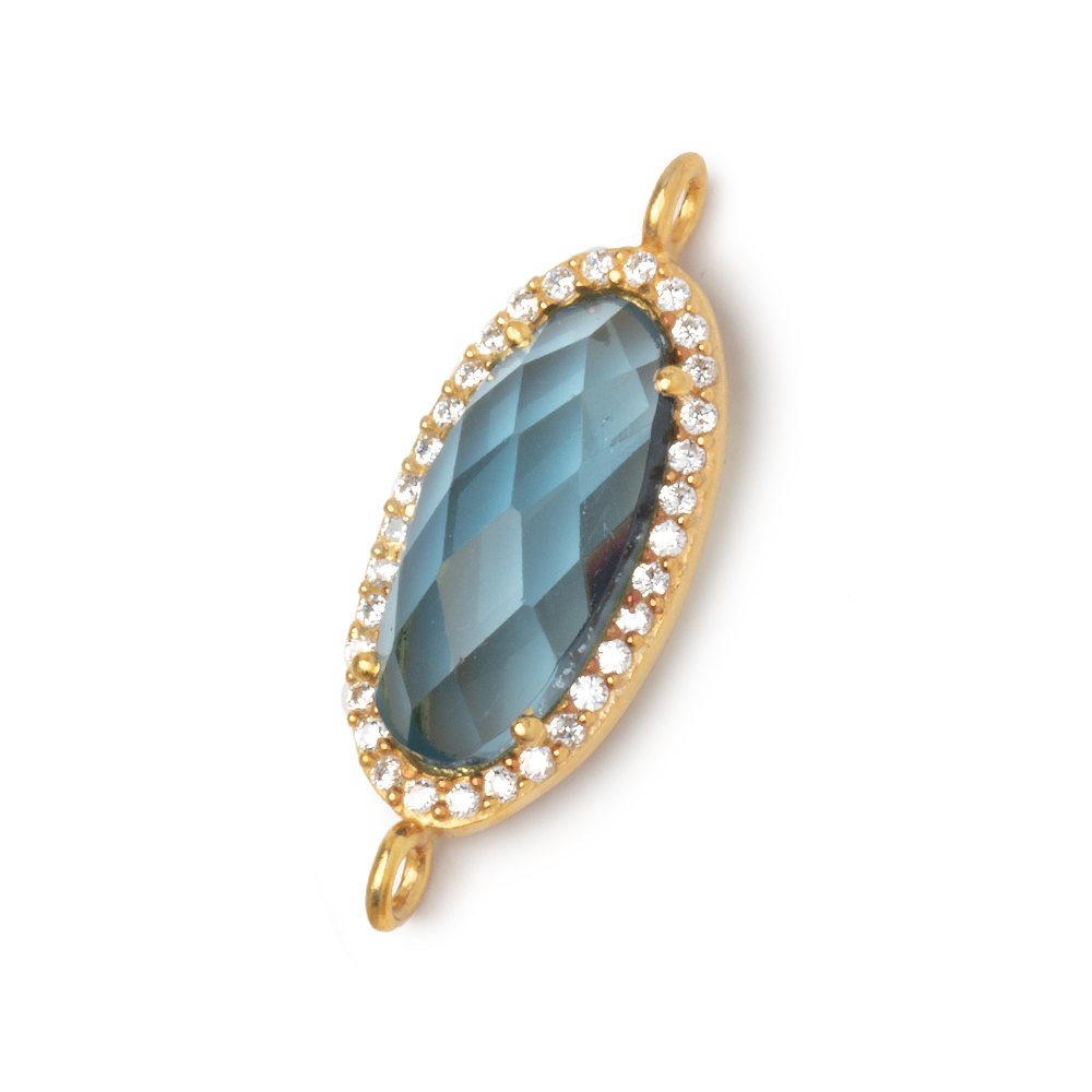 20x10mm Vermeil CZ Bezel London Blue Hydro Quartz Oval Connector 1 Focal - Beadsofcambay.com