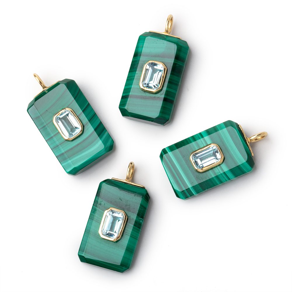 20x12mm Malachite Faceted Rectangle with Bezeled Aqua Inlay 1 Pendant - Beadsofcambay.com