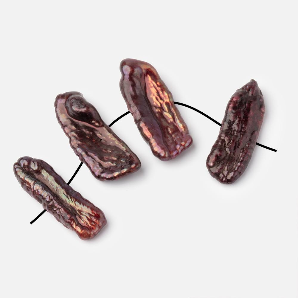 21 - 23mm Burgundy Side Drilled Biwa Focals Set of 4 pieces - Beadsofcambay.com