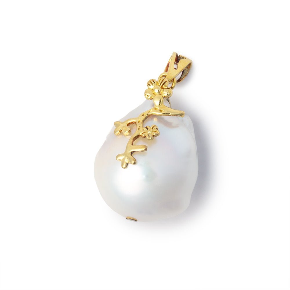 21.5x16.5mm Vermeil Capped White Ultra Baroque Pearl 1 Pendant - Beadsofcambay.com