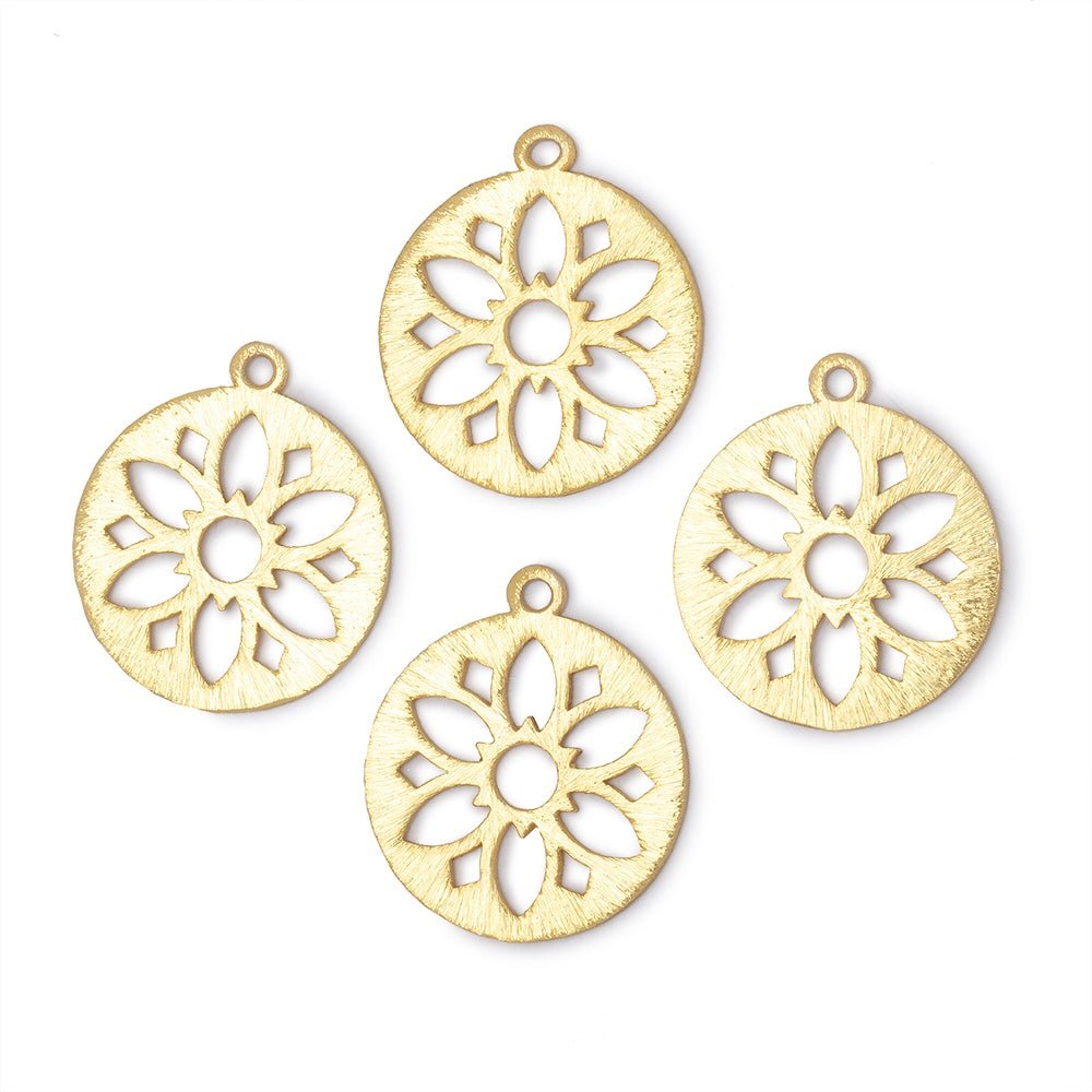 21mm 22kt Gold Plated Brushed Filigree Coin Charm Set of 4 pieces - Beadsofcambay.com