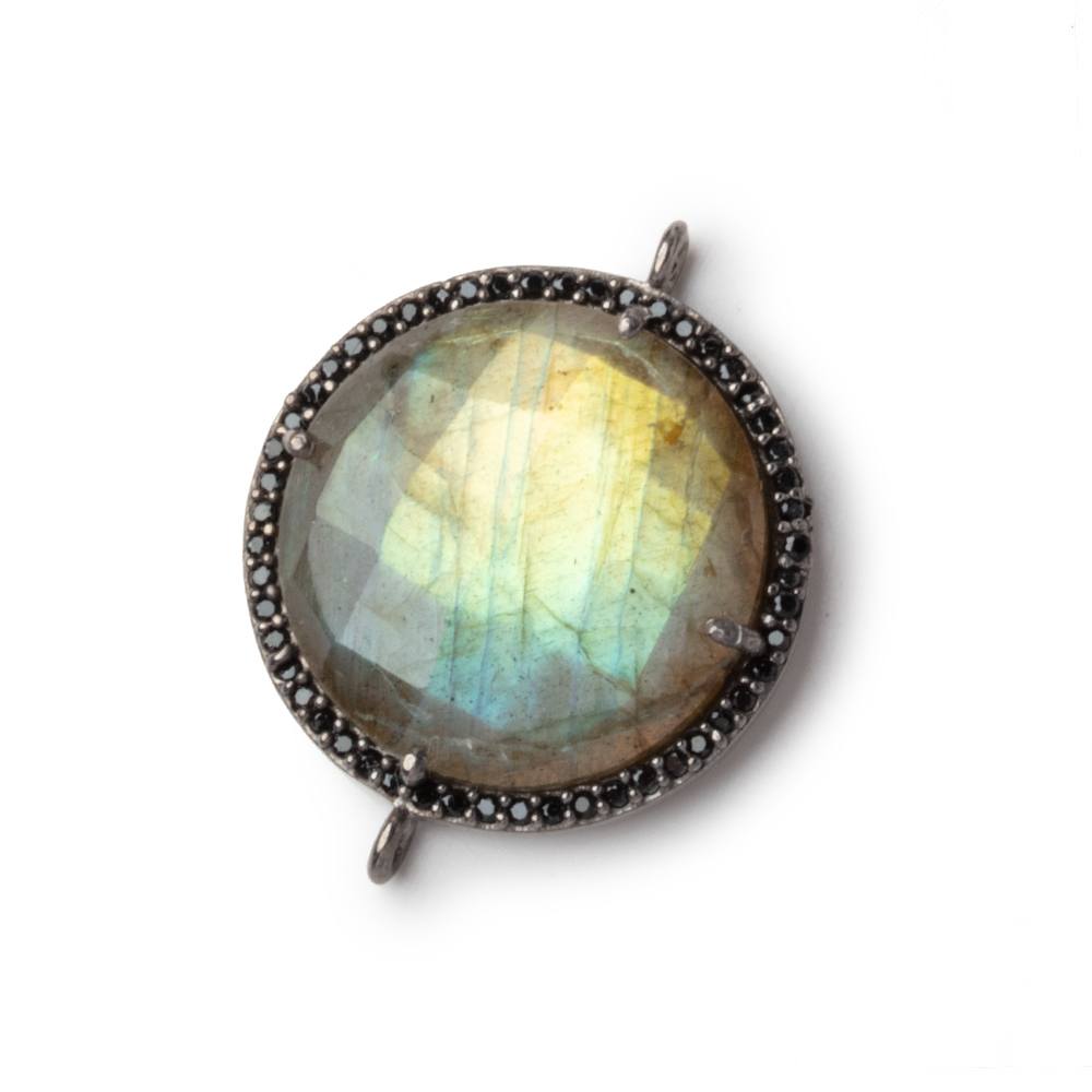 21mm Black Gold & Black CZ Bezel Labradorite Coin Connector 1 Focal - Beadsofcambay.com